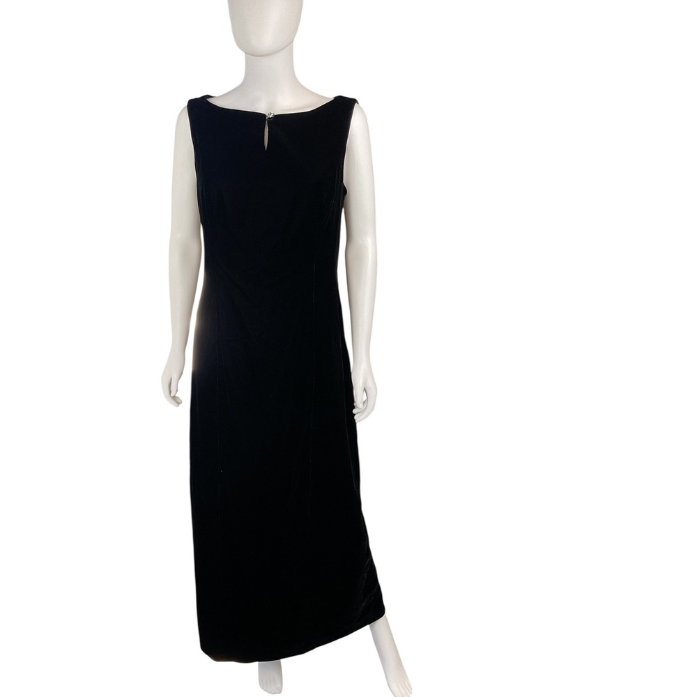 Maggy London Black Velvet Maxi Dress Sleeveless Evening Gown Size 12